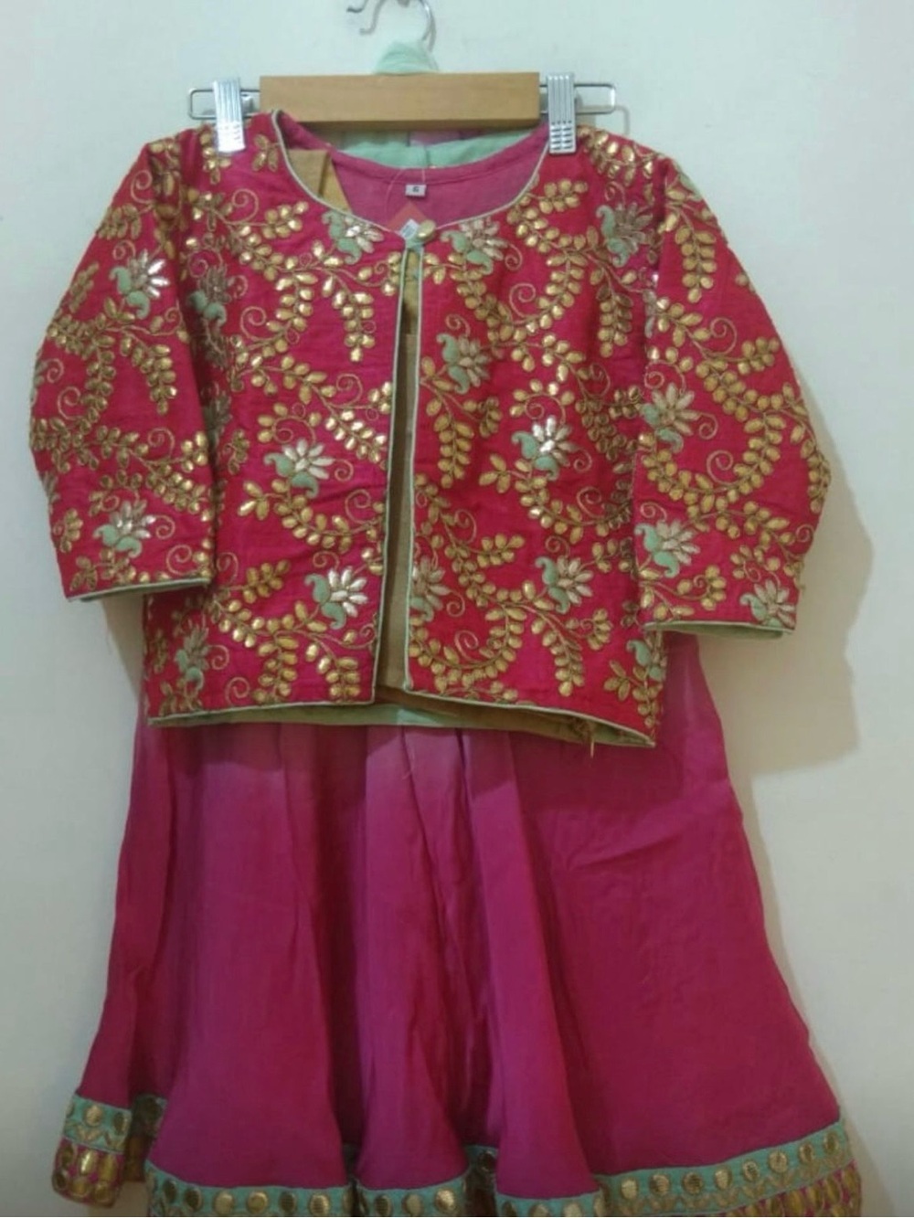 Girls Pink & Gold Embroidered Costume Jacket and Skirt